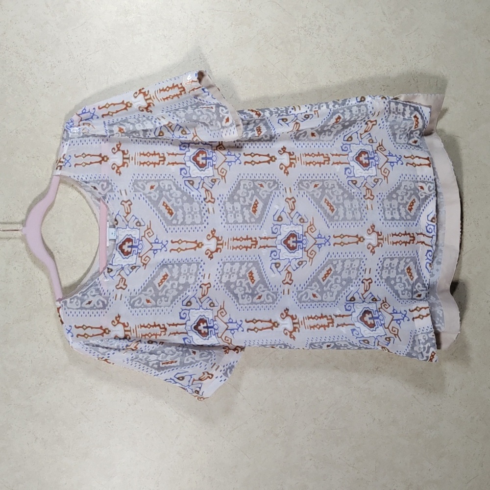 I183 Sundance sheer silk blend cream w/ flocked brown, blue & gray M